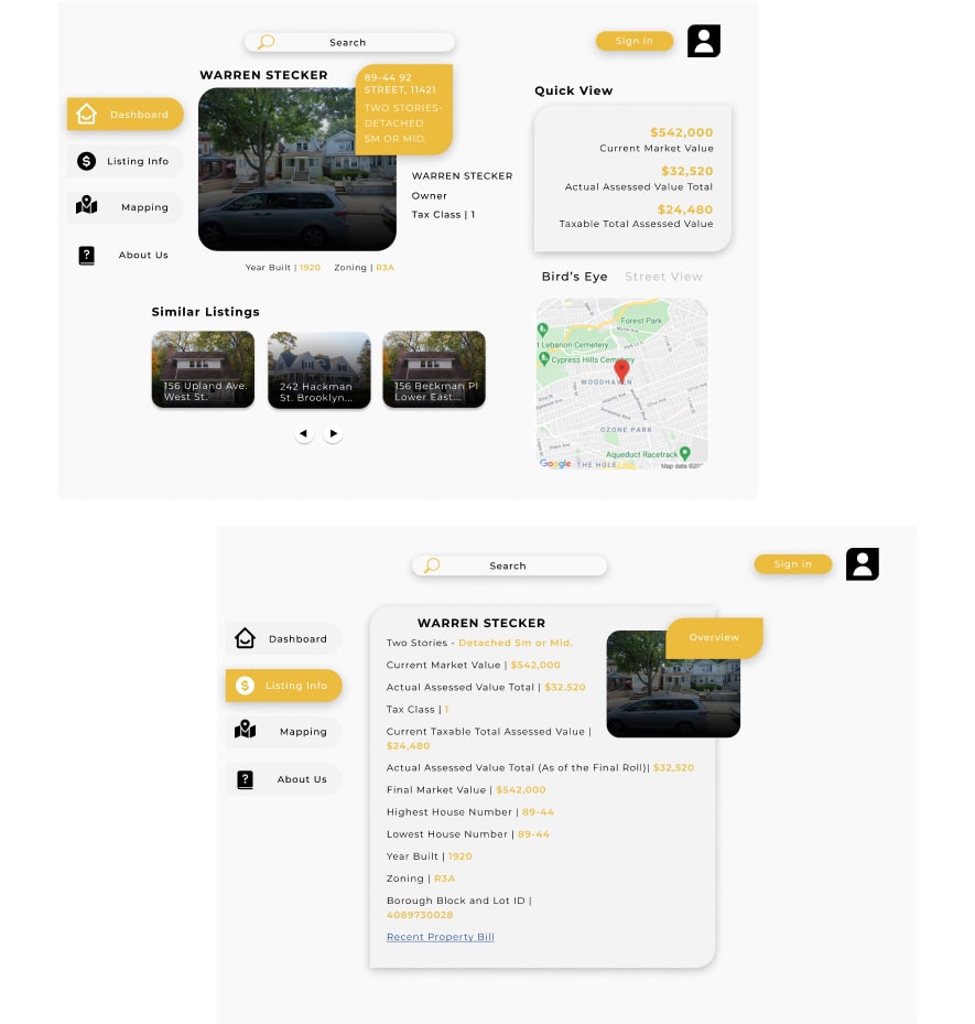 Desktop version of the Property Sponge user dashboard