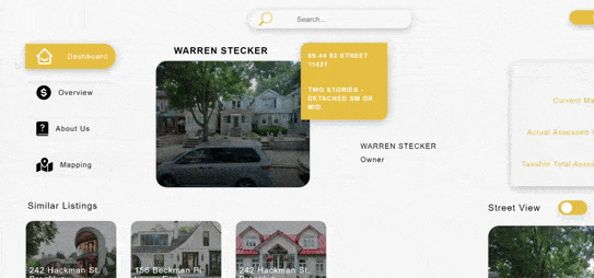 Animated demo of the dashboard toggle interface revealing property data by category