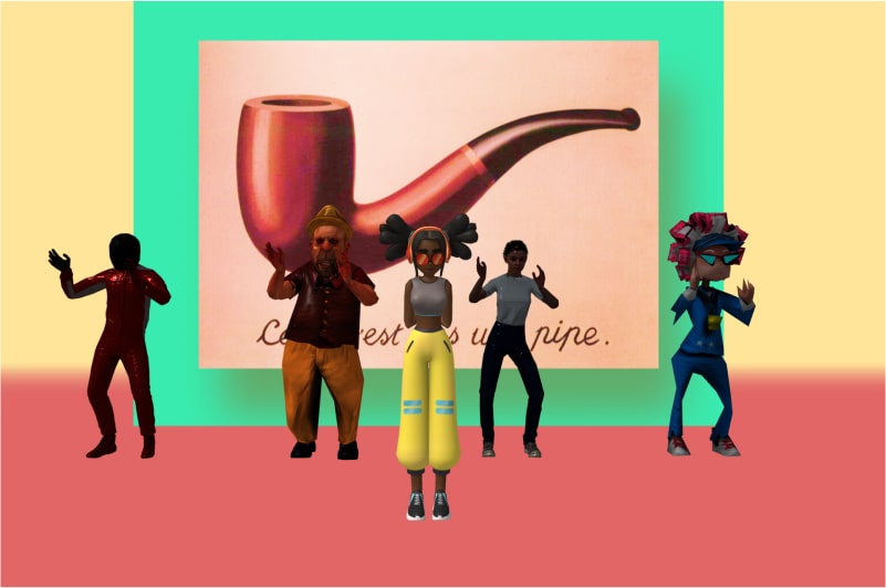 THREE.js final scene setup homage to Magritte's Pipe painting