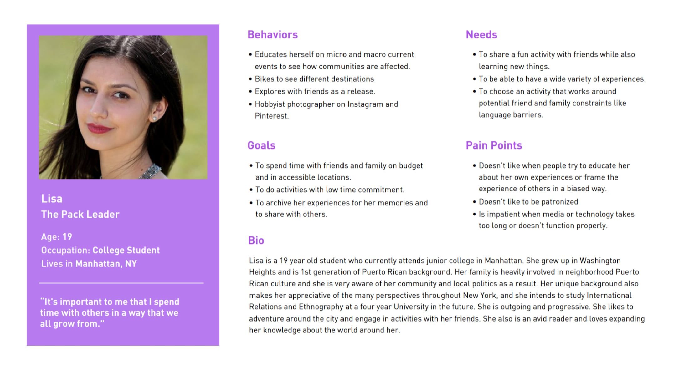 Urban Archive user persona 1