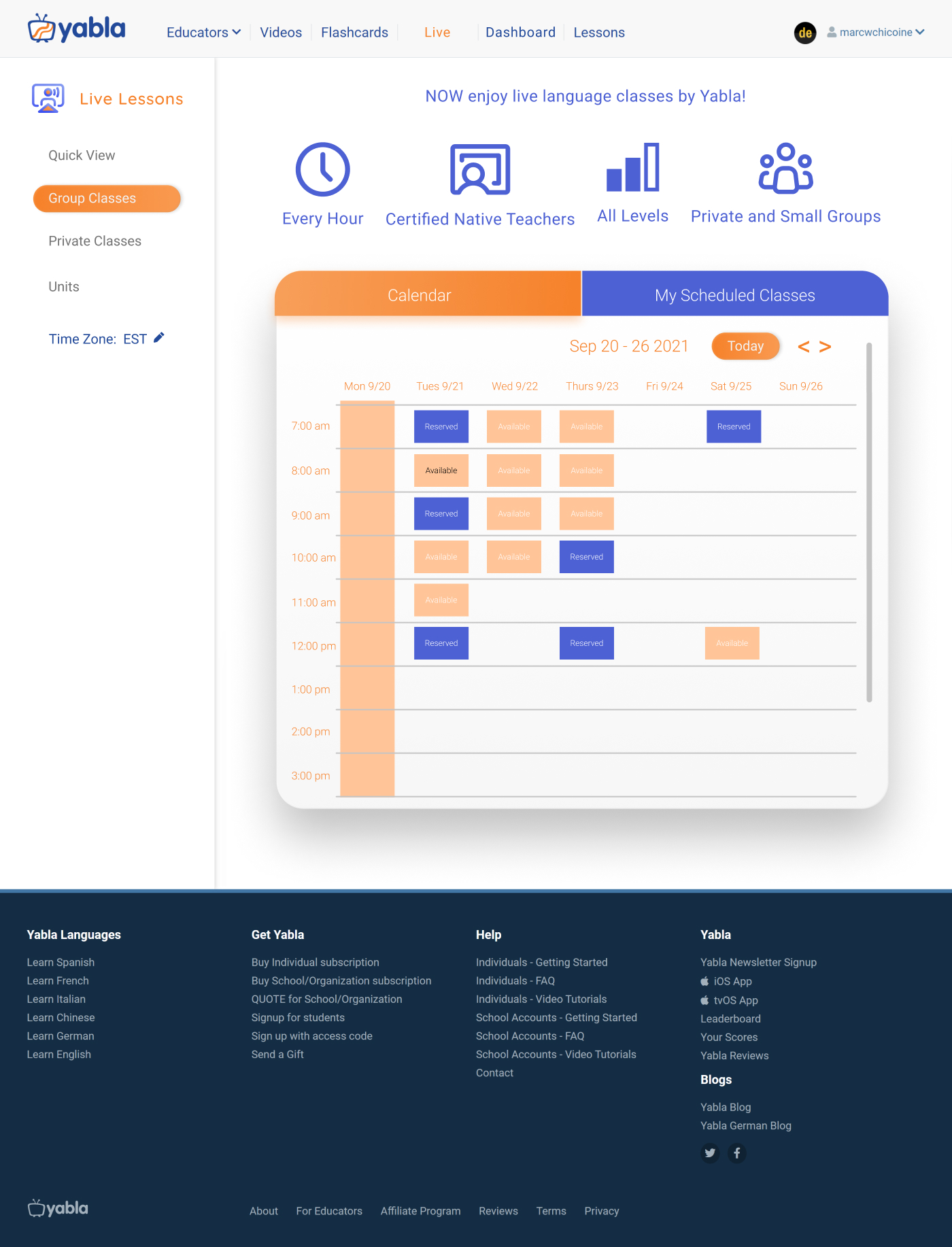 Yabla dashboard design variant 1