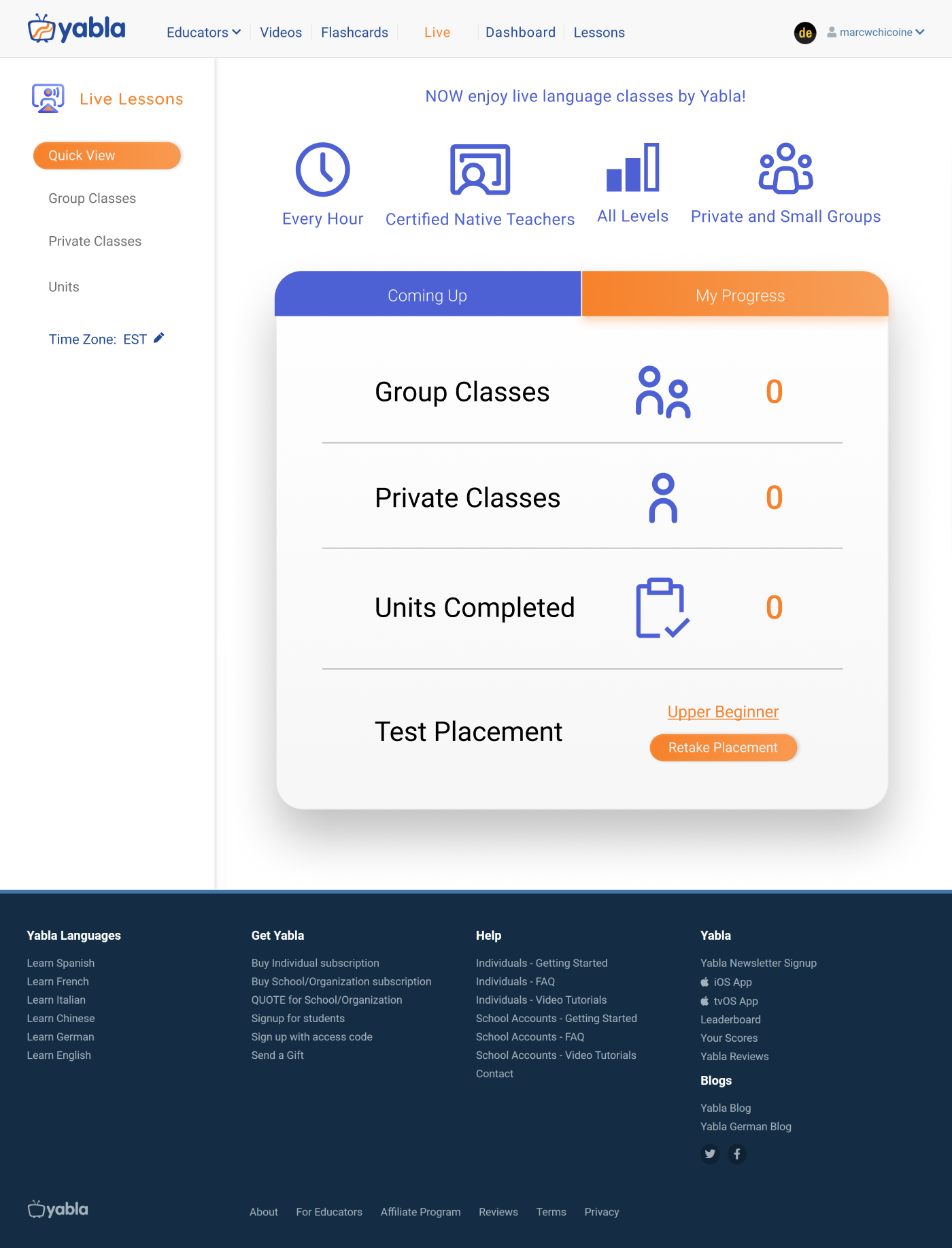 Yabla dashboard design variant 2