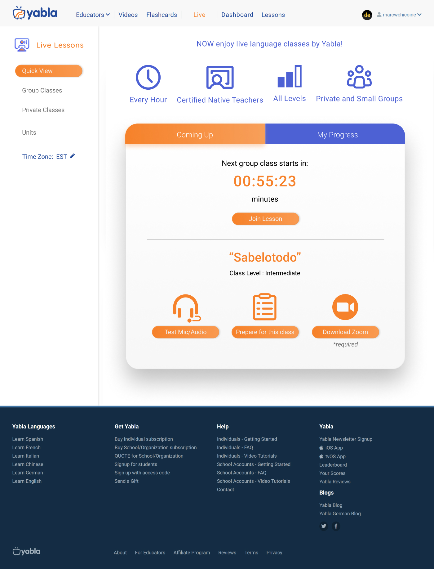 Yabla dashboard design variant 3
